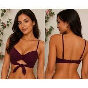 Shade & Shore Bikini Top Size 36B Burgundy Knot Front Adjustable Straps